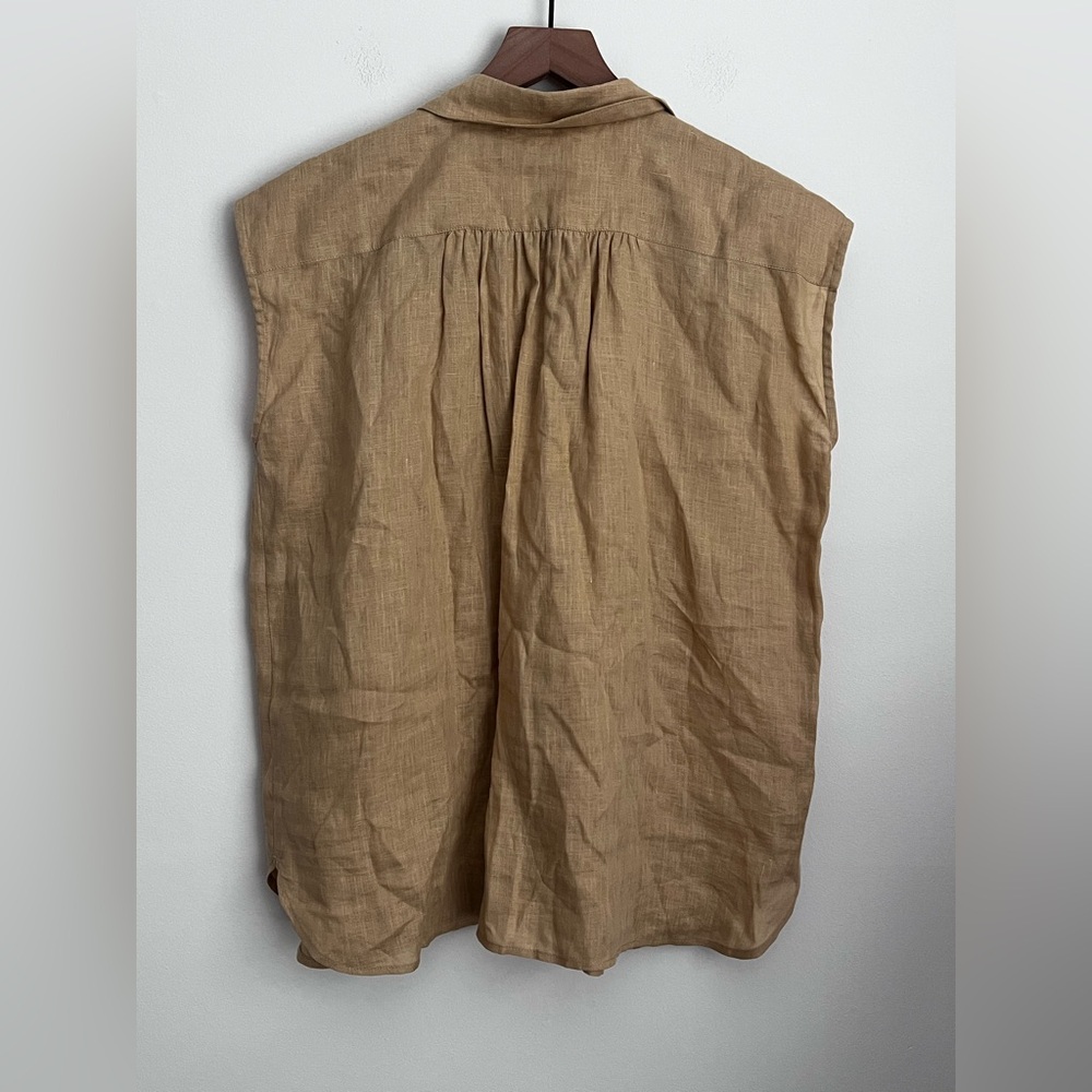 Magic Linen Women's Lightweight Shirt Button Up blouse tan M - Picture 2 of 5